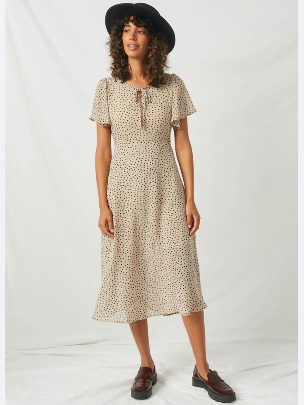 Hayden Polka Dot Flutter Sleeve Midi Dress